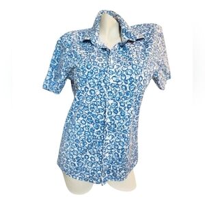 Lindbergh, Slim Fit, Superflex, Blue and White Patterned Short Sleeve Shirt